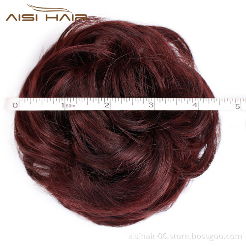 Aisi Hair Brazilian Human Hair Curly Wine Red Chignon Bun Elastic Rope Rubber Band Hairpiece Clip In Extension For Black Women